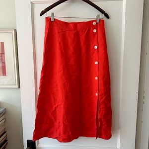 Ann Taylor Loft Side Button Linen Midi Skirt - “Vivid Orange” NWOT